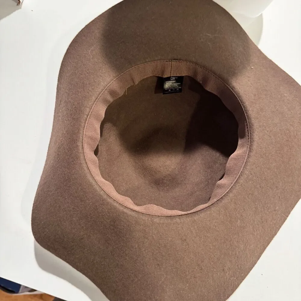 D&Y Floppy Brown Wool Beach Hat Leather Band One Size